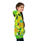 Kids Abstract Green Hoodie — Bright All-Over Print Sweatshirt thumbnail 6