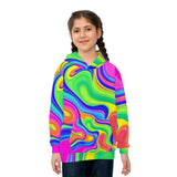 Kids Psychedelic Swirl Hoodie – Bright Rainbow All-Over Print thumbnail 4