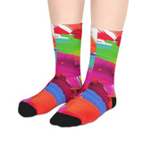 Abstract Neon Brushstroke Mid-Length Socks — Colorful Artistic Crew Socks thumbnail 3