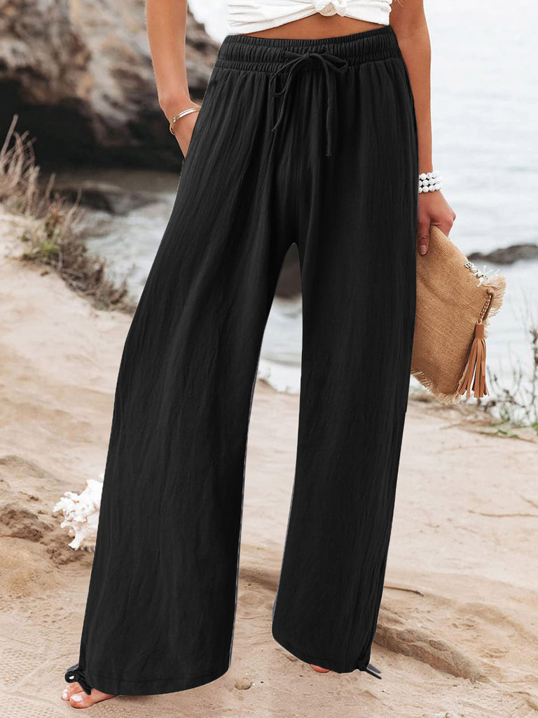 Full Size Drawstring Wide Leg Pants Plus Size