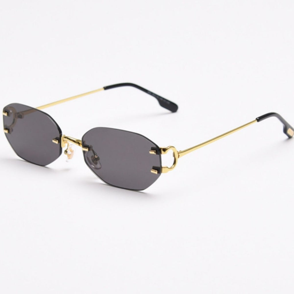 Rimless Oval Sunglasses with Gold Frame