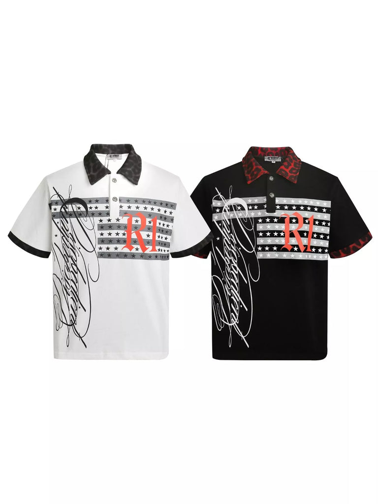 Men's Graphic Leopard Collar Short Sleeve Polo
