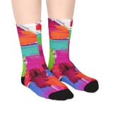 Abstract Neon Brushstroke Mid-Length Socks — Colorful Artistic Crew Socks thumbnail 4