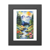 Framed Mountain Watercolor Poster – Floral Forest Landscape Wall Art thumbnail 1