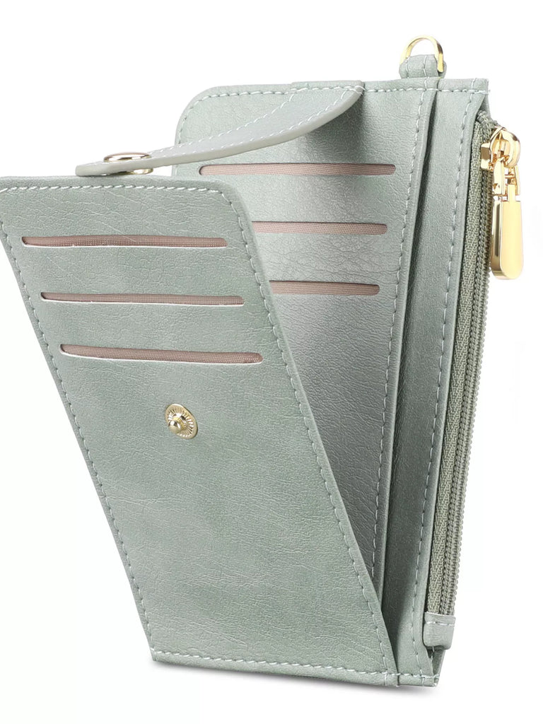 Zippered Leather Card Holder Wallet