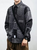 Men's Plus Size Plaid Patchwork Button Up Shacket thumbnail 4