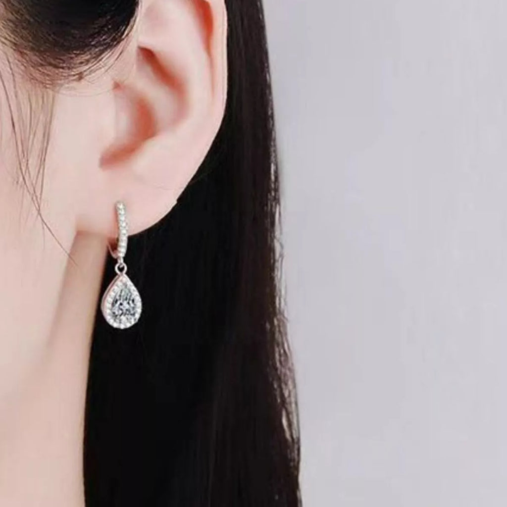 1 Carat 925 Sterling Silver Moissanite Hoop Teardrop Earrings