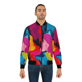 Colorful Abstract Paint Splash Bomber Jacket — Vibrant All-Over Print Men's Outerwear thumbnail 3