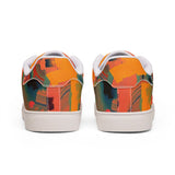 Men's Low-Top Sneakers — Abstract Orange Art Leather Shoes thumbnail 6
