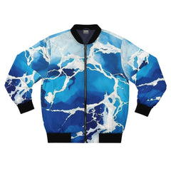 Blue and white marble pattern jacket on a white background
