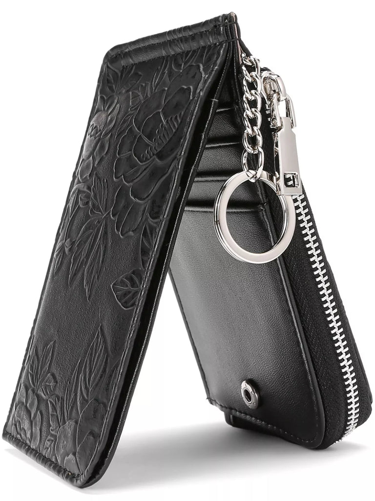 Embossed Floral Leather Bifold Wallet