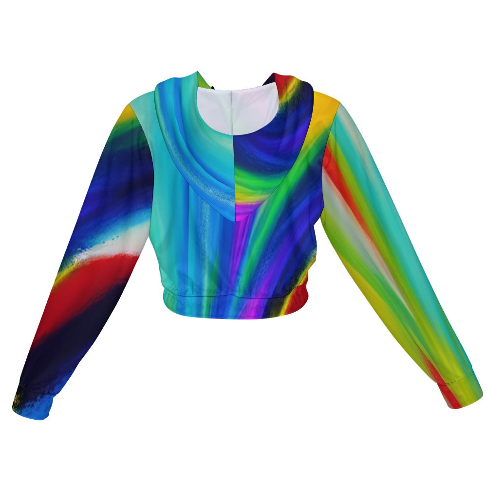 Abstract Art Women’s Chiffon Cropped Zip Jacket – Lightweight Air Layer Coat
