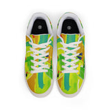 Men's Low-Top Sneakers — Bright Abstract Green & Yellow Leather Casual Shoes thumbnail 2
