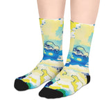 Abstract Blue & Yellow Mid-Length Socks — Artistic Watercolor Pattern thumbnail 3
