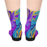 Colorwave Abstract Mid-Length Socks — Vibrant Psychedelic Marble Design thumbnail 2