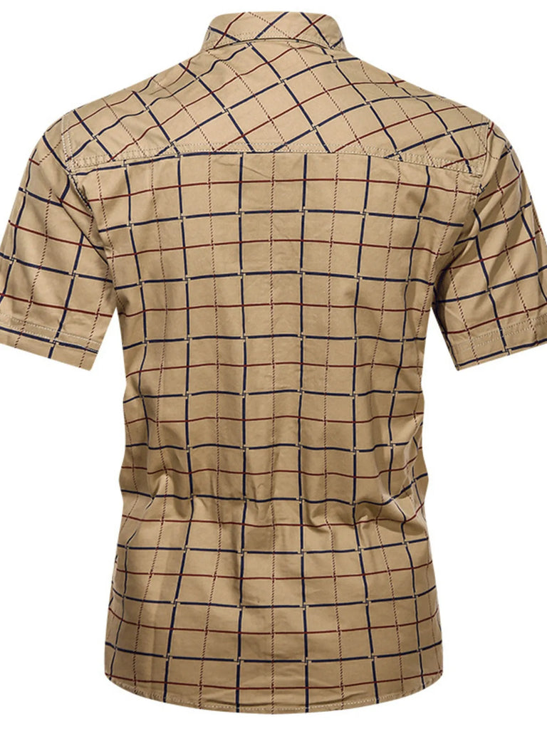 Men's Plus Size Casual Plaid Short-Sleeve Shirt