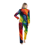 Women's Satin Pajama Set — Colorful Abstract Wave Print Sleepwear thumbnail 4