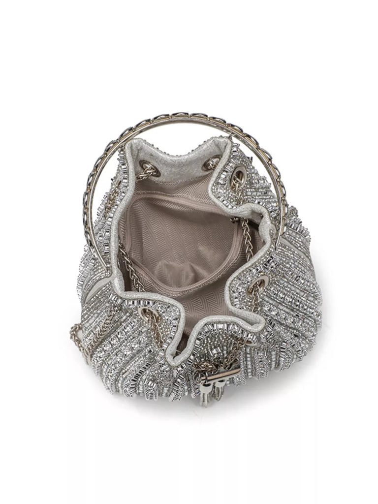 Rhinestone Embellished Bucket Crossbody Bag
