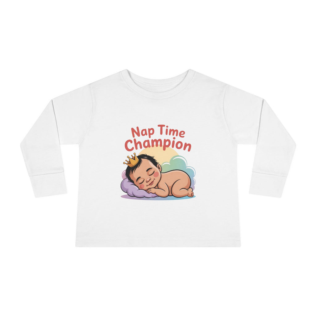 Toddler Long Sleeve Tee — "Nap Time Champion" Cute Sleeping Baby Shirt