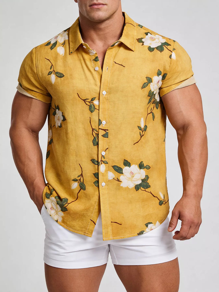 Men's Plus Size Floral Print Short Sleeve Shirt
