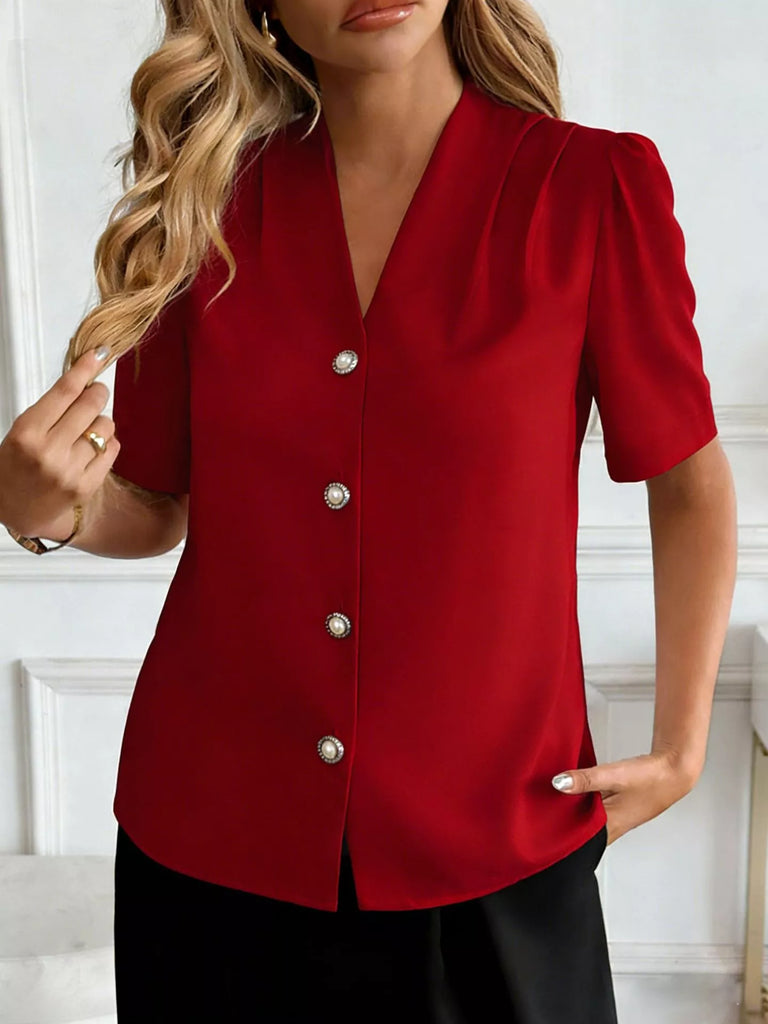 V-Neck Button-Down Shirt