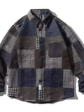 Men's Plus Size Plaid Patchwork Button Up Shacket thumbnail 2