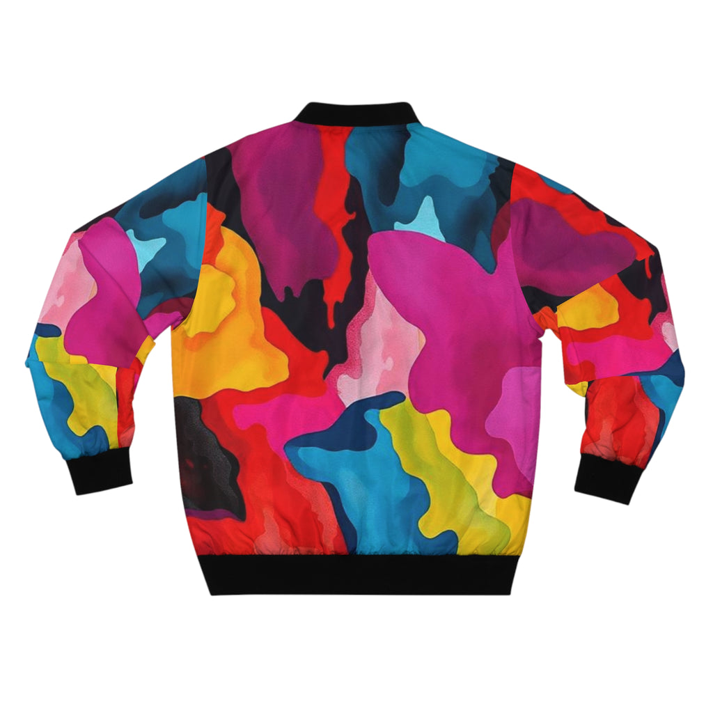Colorful Abstract Paint Splash Bomber Jacket — Vibrant All-Over Print Men's Outerwear