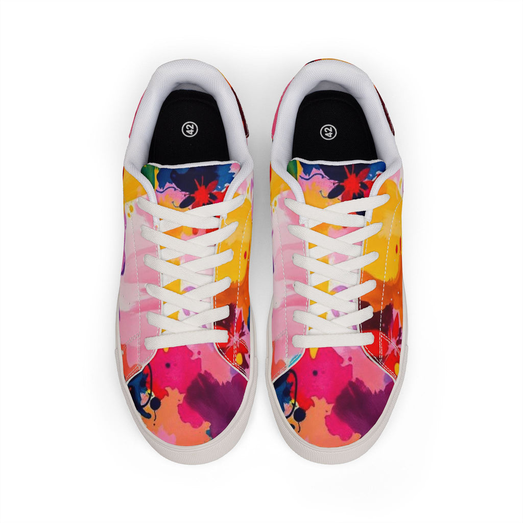 Color Splash Leather Sneakers — Men's Low-Top Abstract Paint Design
