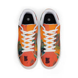 Men's Low-Top Sneakers — Abstract Orange Art Leather Shoes thumbnail 2