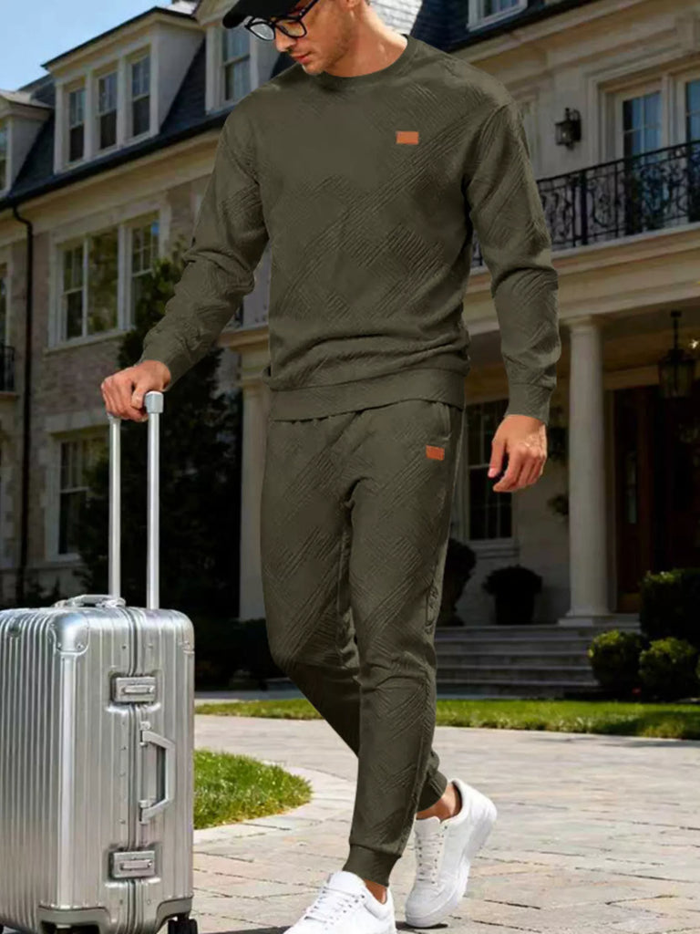 Men's Full Size Casual Textured Top and Pants Set Plus Size