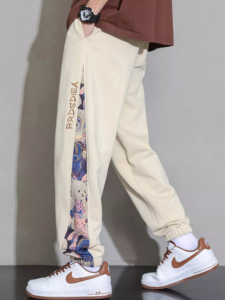 Men's Plus Size Casual Bear Print Side Panel Sweatpants