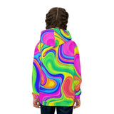 Kids Psychedelic Swirl Hoodie – Bright Rainbow All-Over Print thumbnail 5