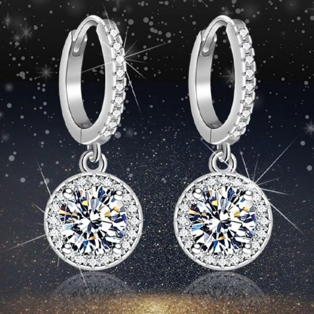 1 Carat 925 Sterling Silver Moissanite Hoop Drop Earrings