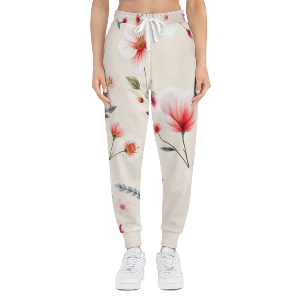 Floral Blush Athletic Joggers — Pink Watercolor Blossom All-Over Print