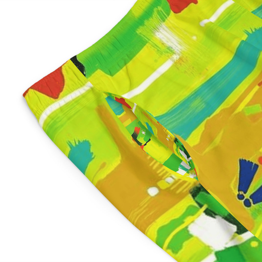 Men's Vibrant Abstract Board Shorts — Tropical Green AOP