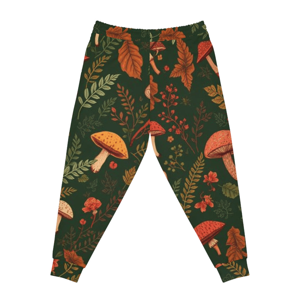 Autumn Mushroom Joggers — Forest Foliage Allover Print Athletic Pants