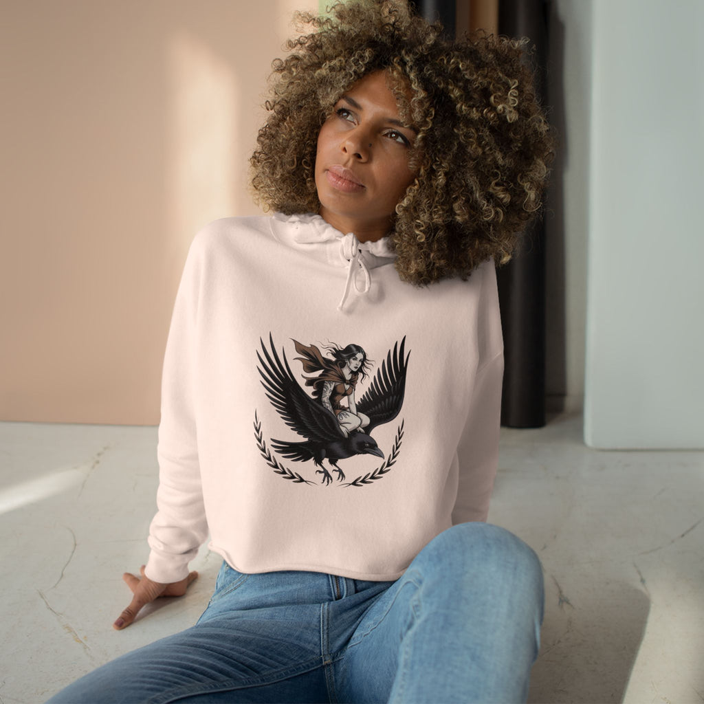 Angel Rider Crop Hoodie — Gothic Winged Angel Graphic Crop Sweatshirt