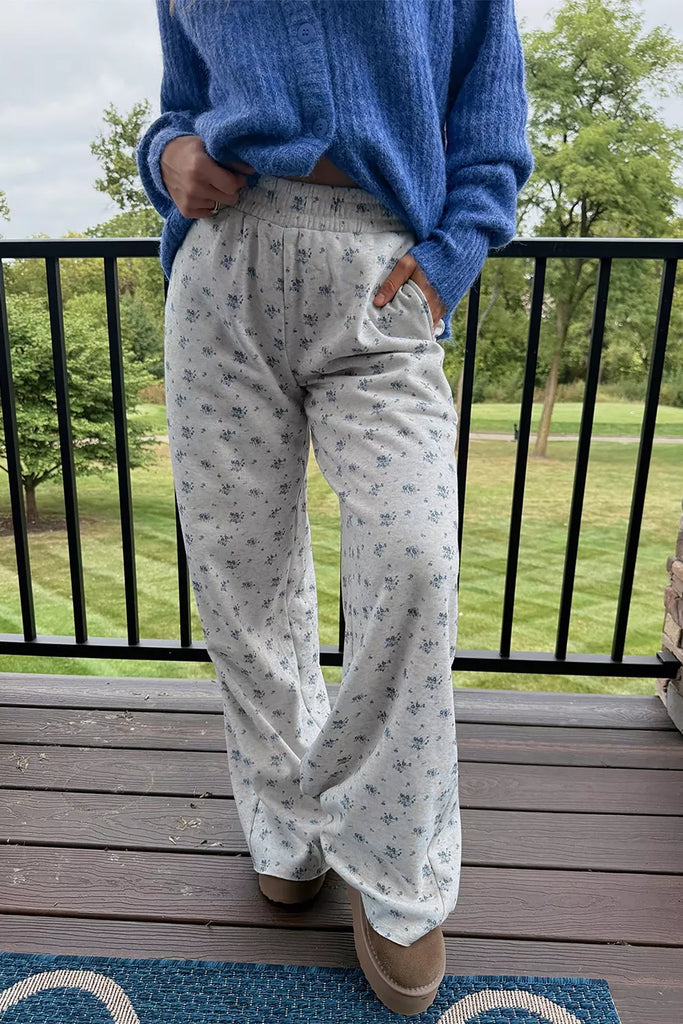 Floral Print Elastic Waist Pants