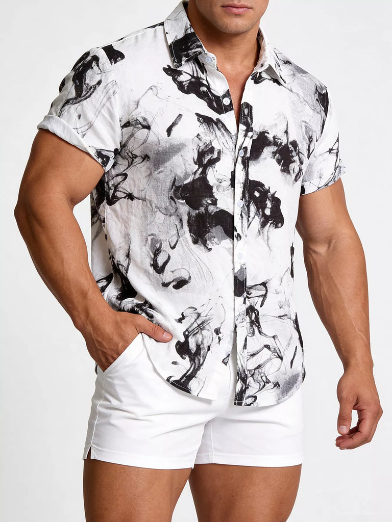 Men's Plus Size Abstract Ink Splash Print Short Sleeve Shirt