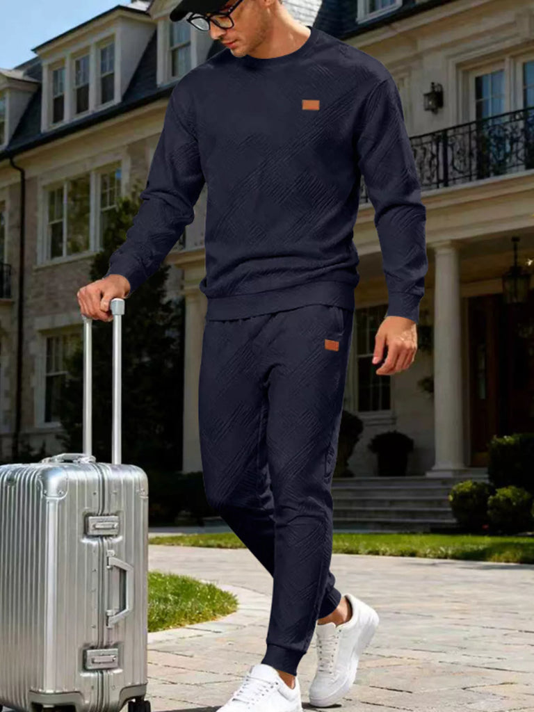 Men's Full Size Casual Textured Top and Pants Set Plus Size