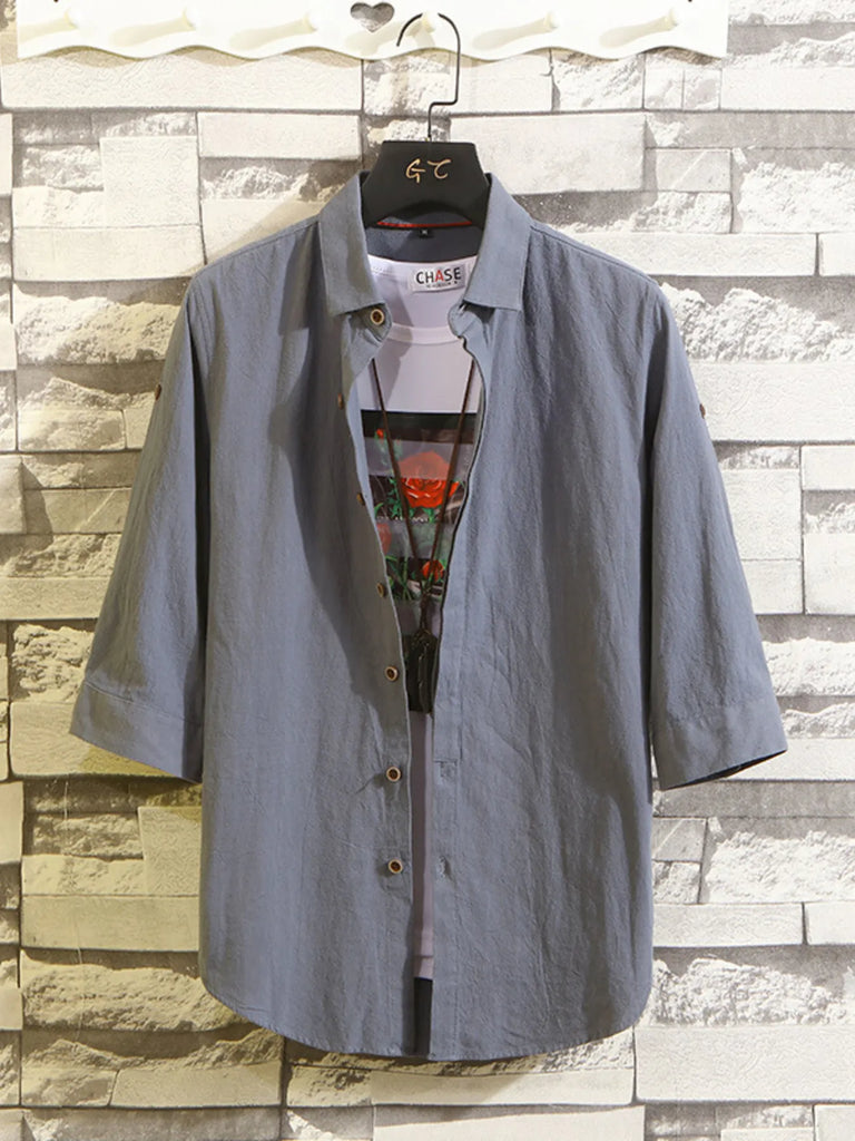 Men's Plus Size Button Up 3/4 Sleeve Shirt