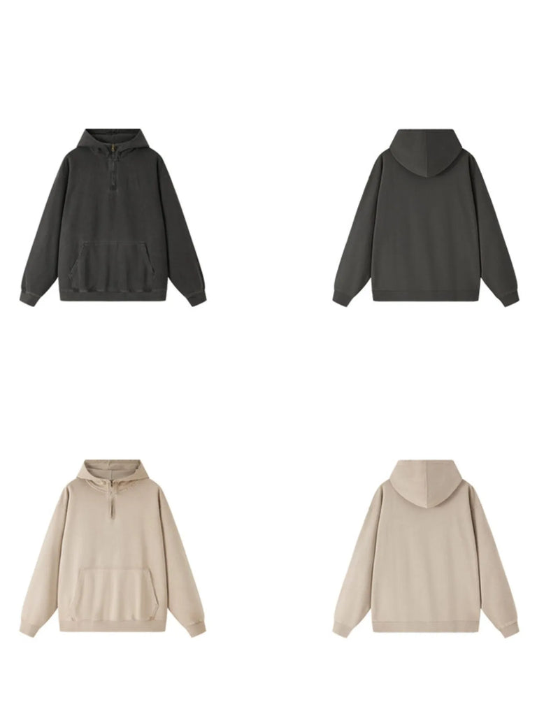 Men's Washed Quarter-Zip Hoodie with Kangaroo Pocket