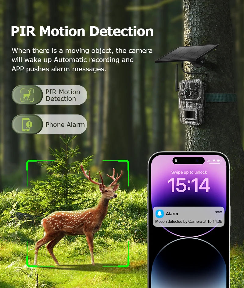 INQMEGA4G 2K 5MP PIR Motion Sensor Hunting Trail Camera with Night Vision & Solar Battery – IP66 Waterproof