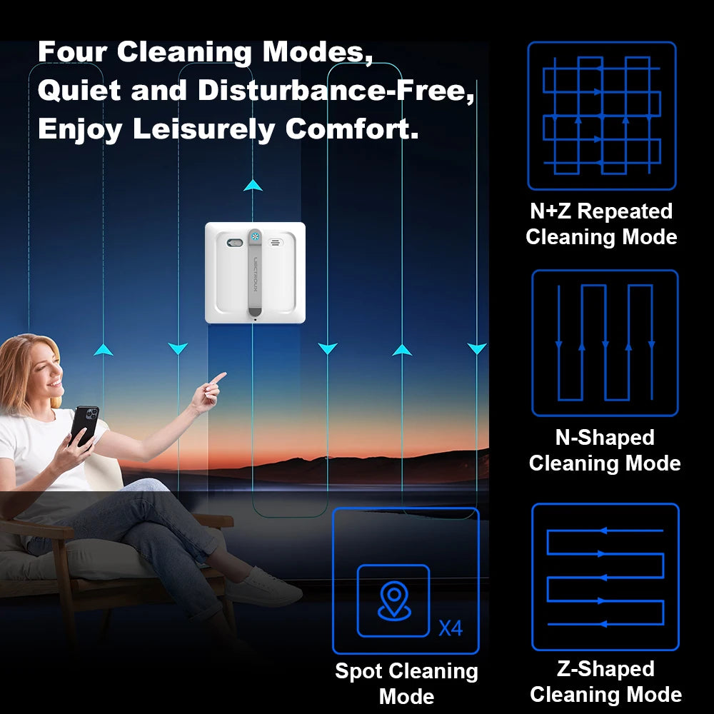 Liectroux S9 Window Cleaning Robot – 2 Roller Brushes, 6-Way Water Spray, 9KPa Suction, Frameless & App Control