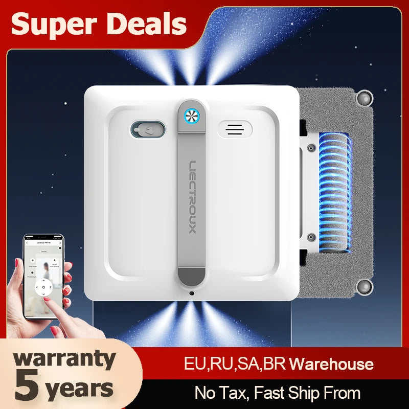 Liectroux S9 Window Cleaning Robot – 2 Roller Brushes, 6-Way Water Spray, 9KPa Suction, Frameless & App Control