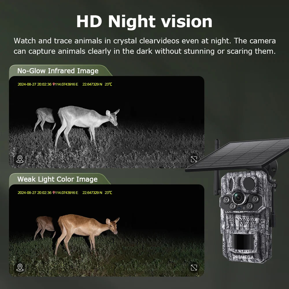 INQMEGA4G 2K 5MP PIR Motion Sensor Hunting Trail Camera with Night Vision & Solar Battery – IP66 Waterproof