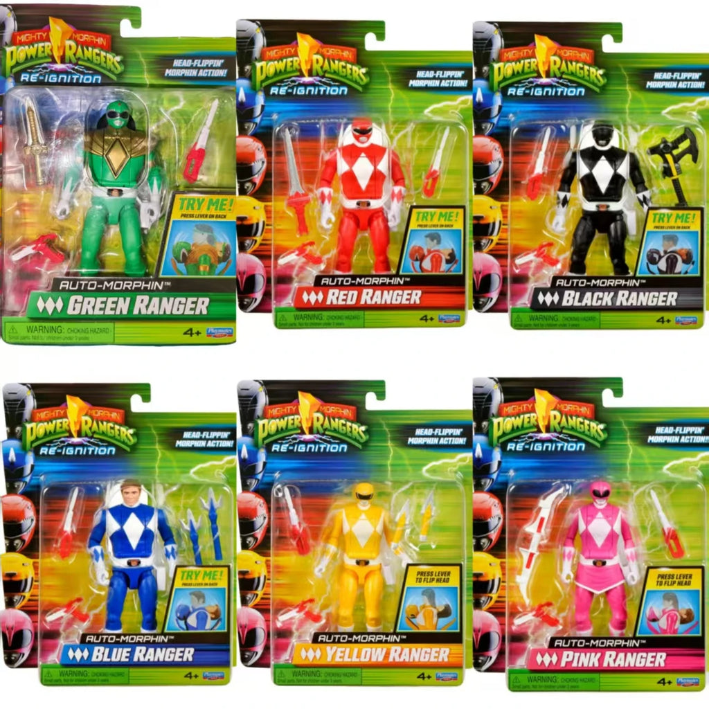 Mighty Morphin Power Rangers Re-Ignition Auto-Morphin Action Figures – Black Ranger, Red Ranger, Goldar, Rita Repulsa & Putty Patroller