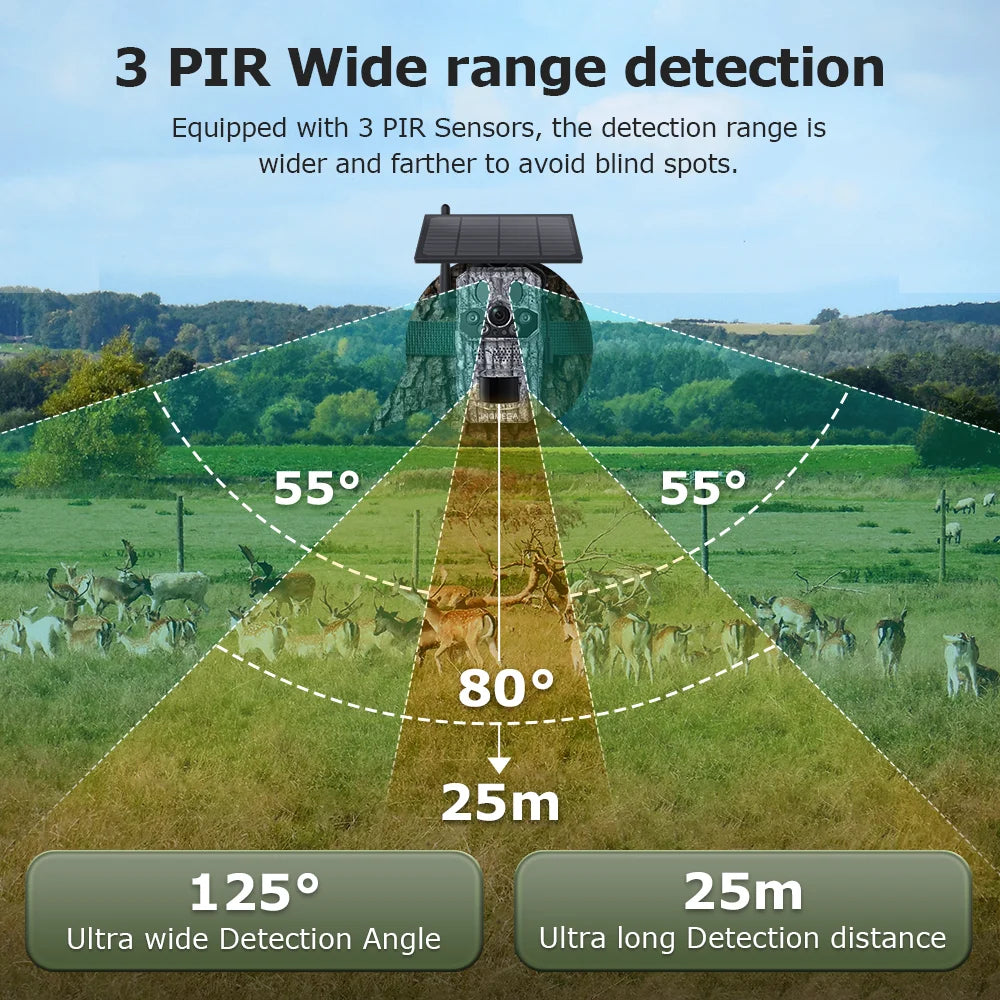 INQMEGA4G 2K 5MP PIR Motion Sensor Hunting Trail Camera with Night Vision & Solar Battery – IP66 Waterproof