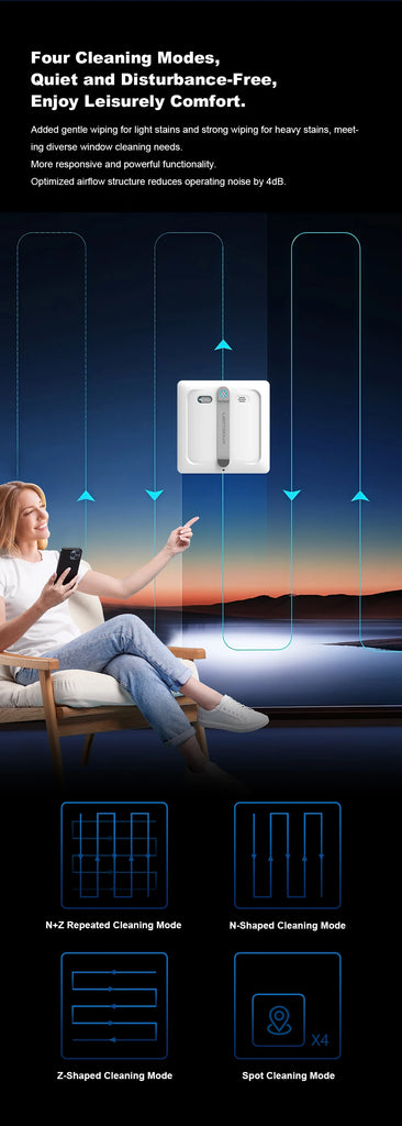 Liectroux S9 Window Cleaning Robot – 2 Roller Brushes, 6-Way Water Spray, 9KPa Suction, Frameless & App Control