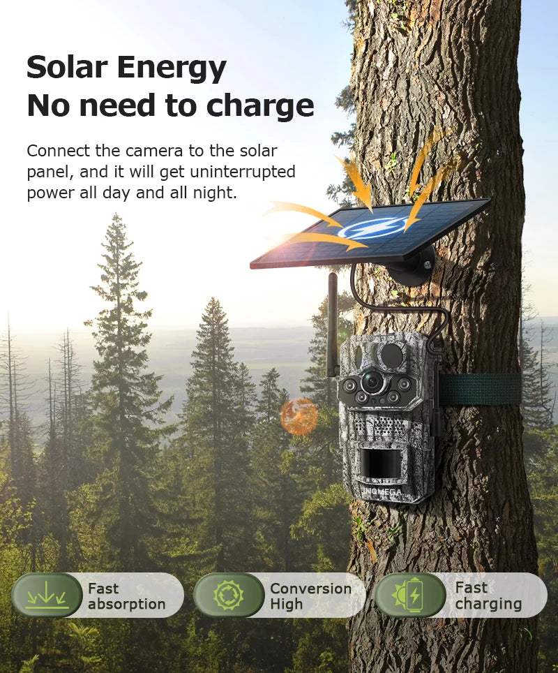INQMEGA4G 2K 5MP PIR Motion Sensor Hunting Trail Camera with Night Vision & Solar Battery – IP66 Waterproof